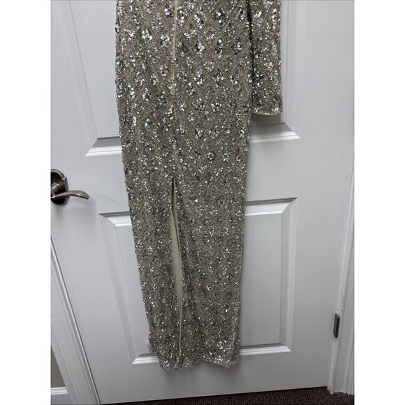 Mac Duggal Size 8 Beige  5479 Embellished Sequin One Shoulder Evening Dress Gown - Picture 11 of 14